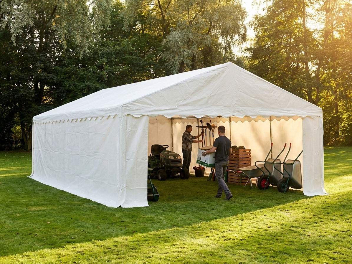 White storage tent 6x12m with polyethylene and steel frame - view 3