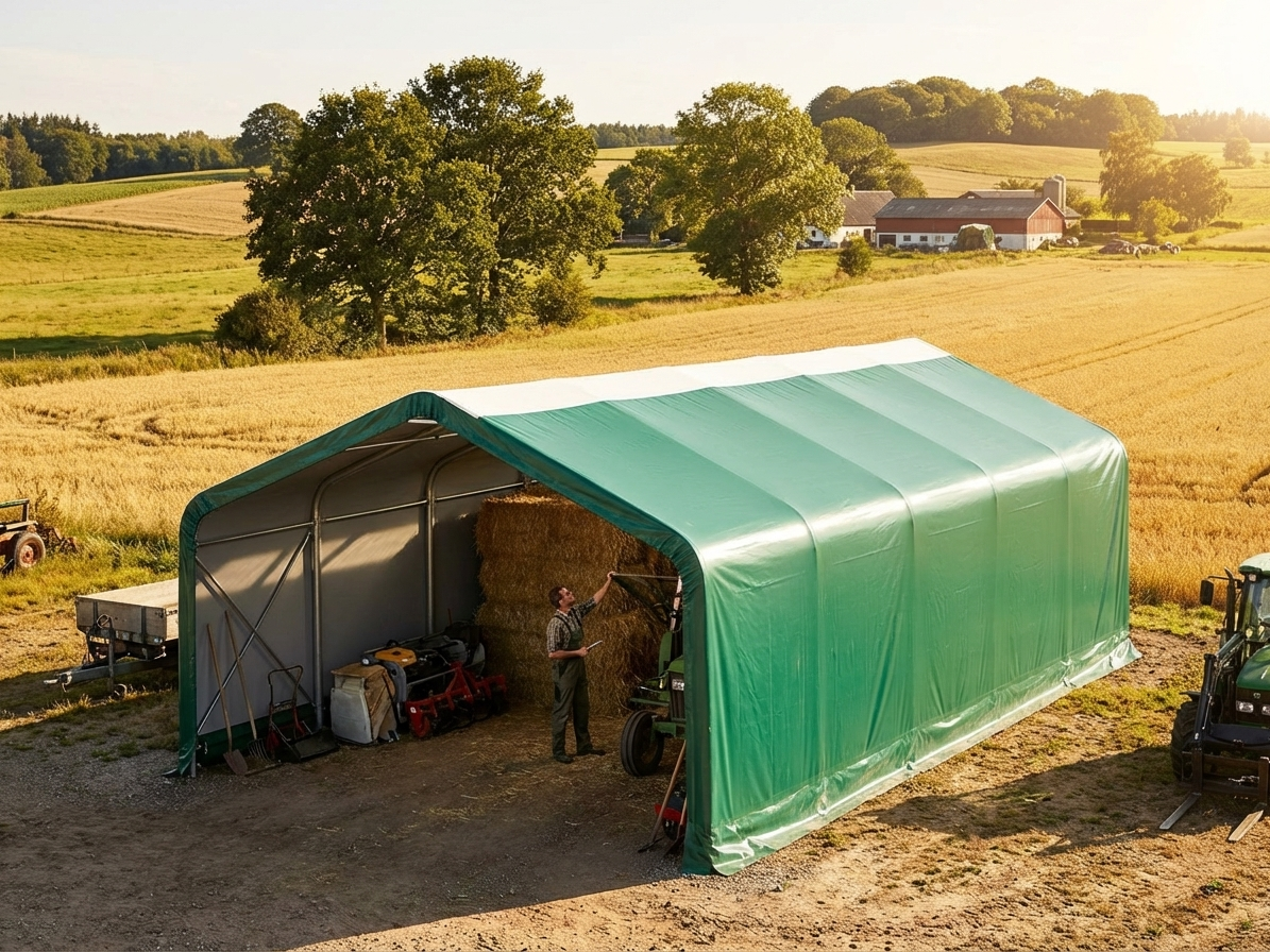 Green PVC roof cover for storage shelters, size 8x12 m - view 3