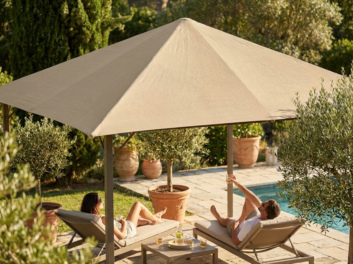 Sand-coloured gazebo roof cover, UV and water resistant - view 3