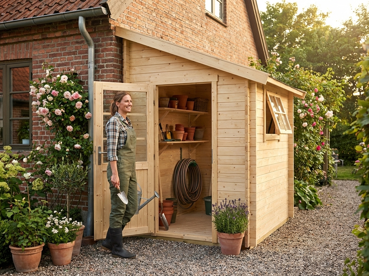 Wooden lean-to shed made of Nordic Spruce in natural color - view 3