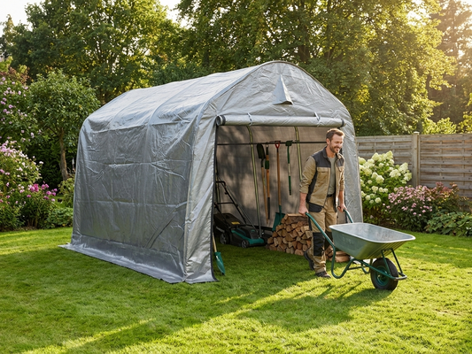 Grey storage tent 2x3x2 m with PE tarpaulin and steel frame - product detail