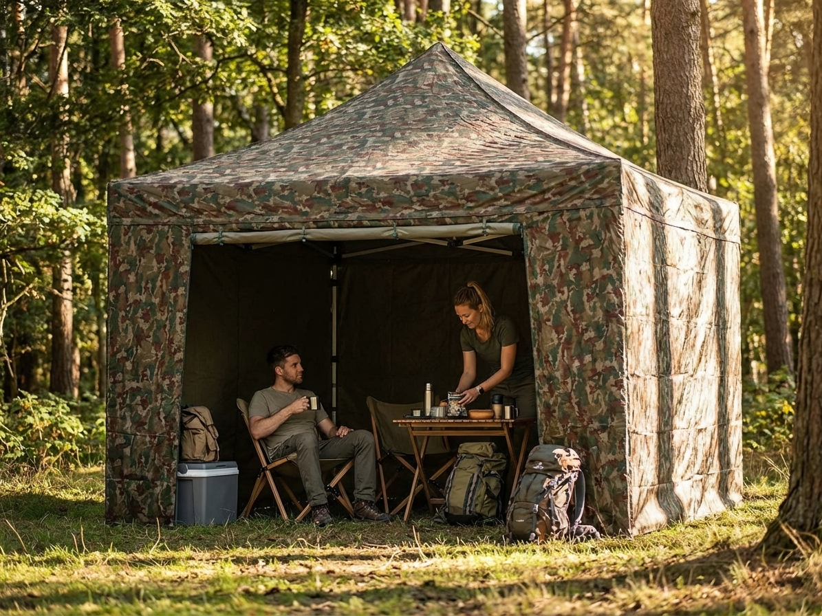 Camouflage pop-up gazebo with steel frame for outdoor use - view 3