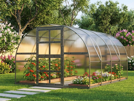 Silver polycarbonate greenhouse with galvanised steel frame - product detail