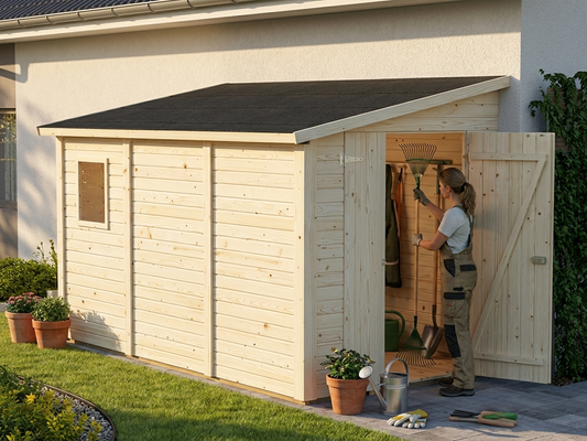 Wooden lean-to shed made from Nordic Spruce for garden storage - product detail
