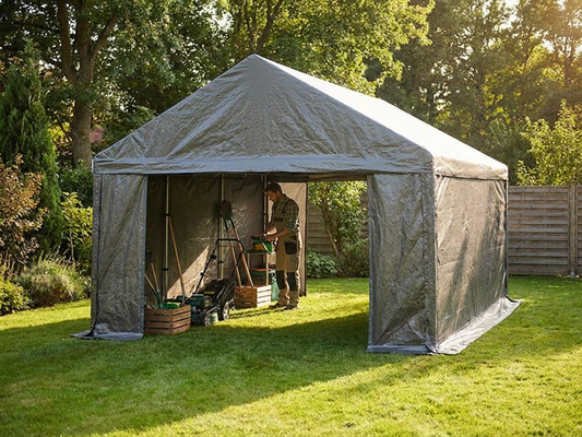Grey storage tent 3x6 m, polyethylene and steel, outdoor use - product detail