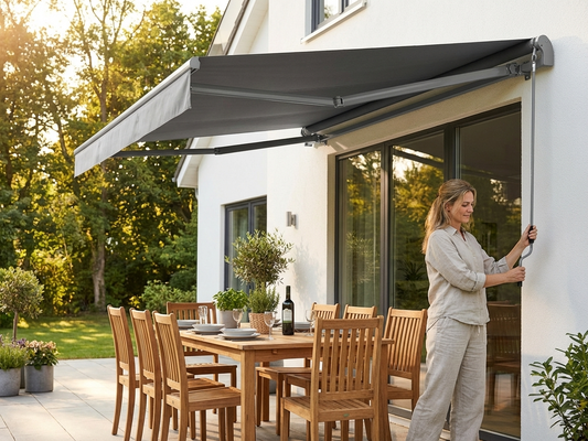 Grey outdoor awning with aluminium frame for patio - product detail