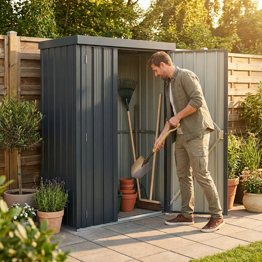 Steel garden shed in anthracite colour for outdoor storage - product detail