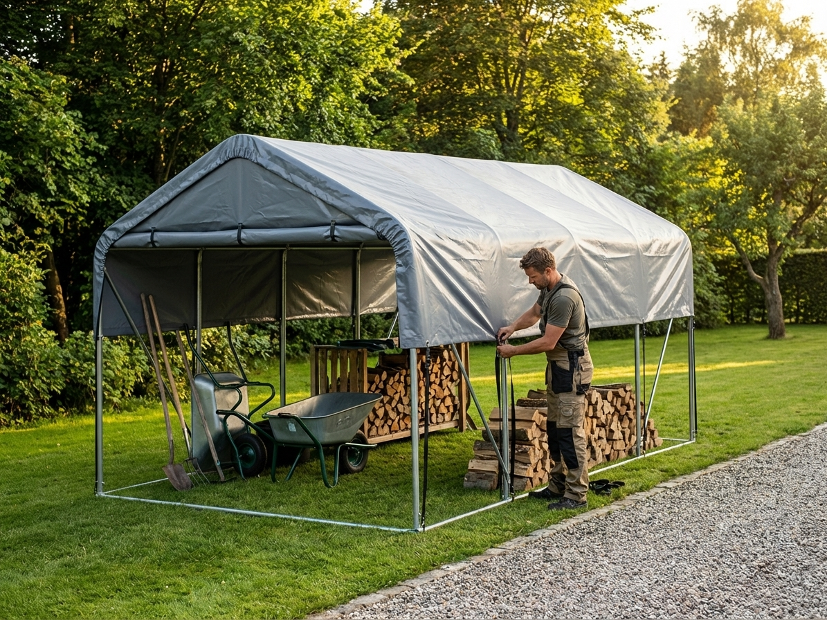PVC roof cover for 5x4 m storage shelter in grey - view 3