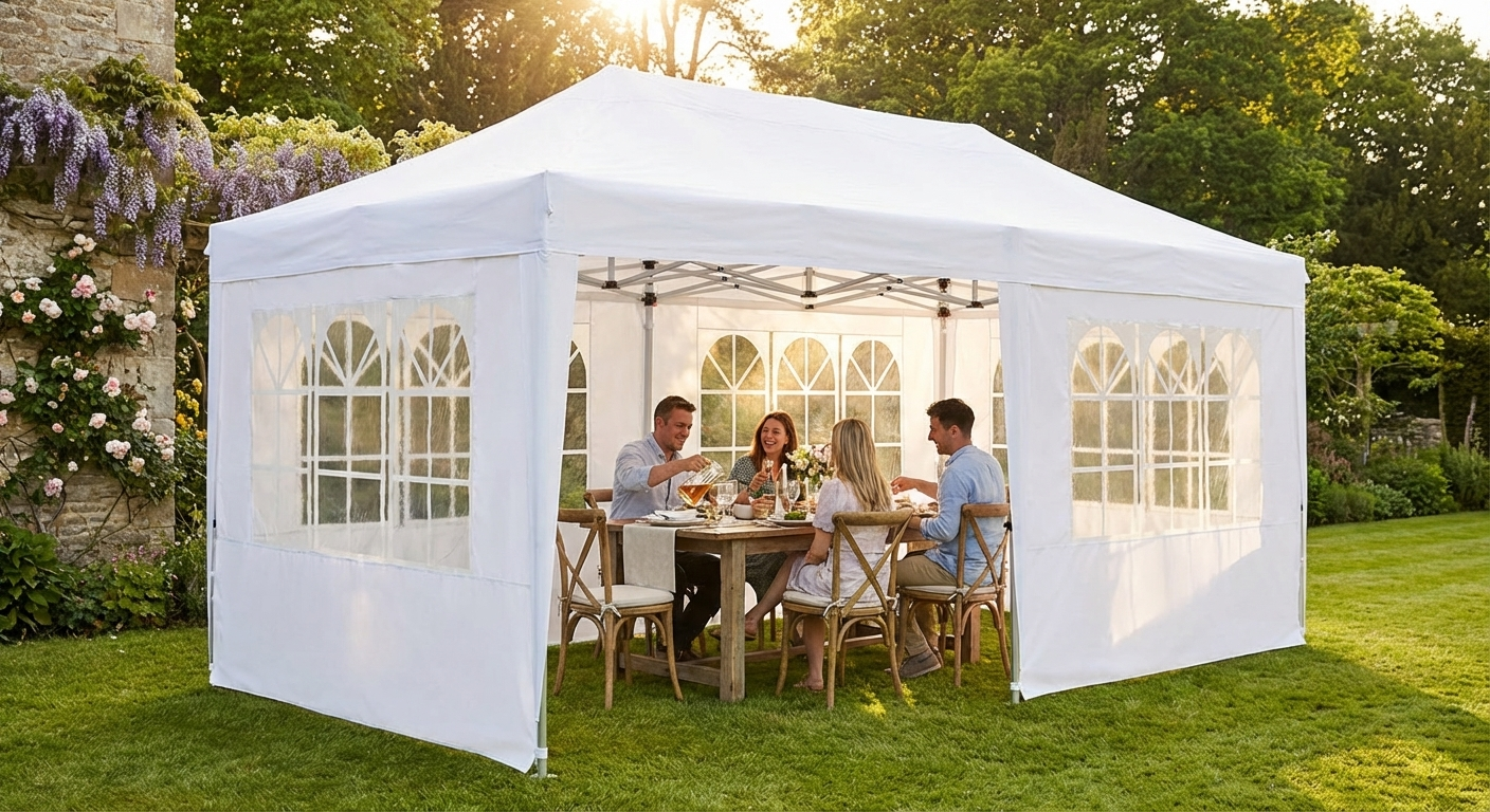 White pop-up gazebo with steel frame and PVC backing for outdoor events - view 3