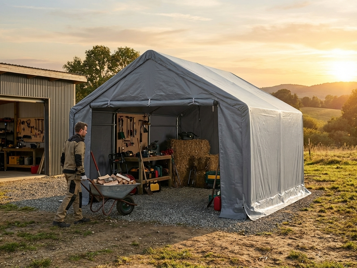 Grey PVC Storage Shelter with Galvanised Steel Frame - view 3