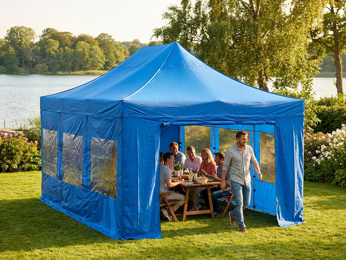 Blue pop-up gazebo 4x6m with aluminium frame for outdoor events - view 3
