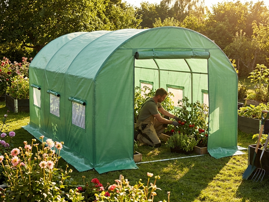 Polytunnel greenhouse cover in green, size 2x4.5x2m, UV and water resistant - product detail
