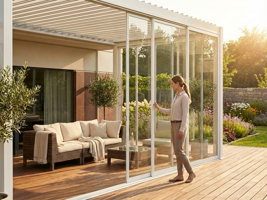 Sliding door set with tempered glass for pergola use - product detail