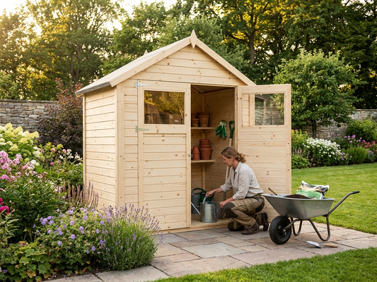 Wooden garden shed made from Nordic Spruce in natural finish - product detail