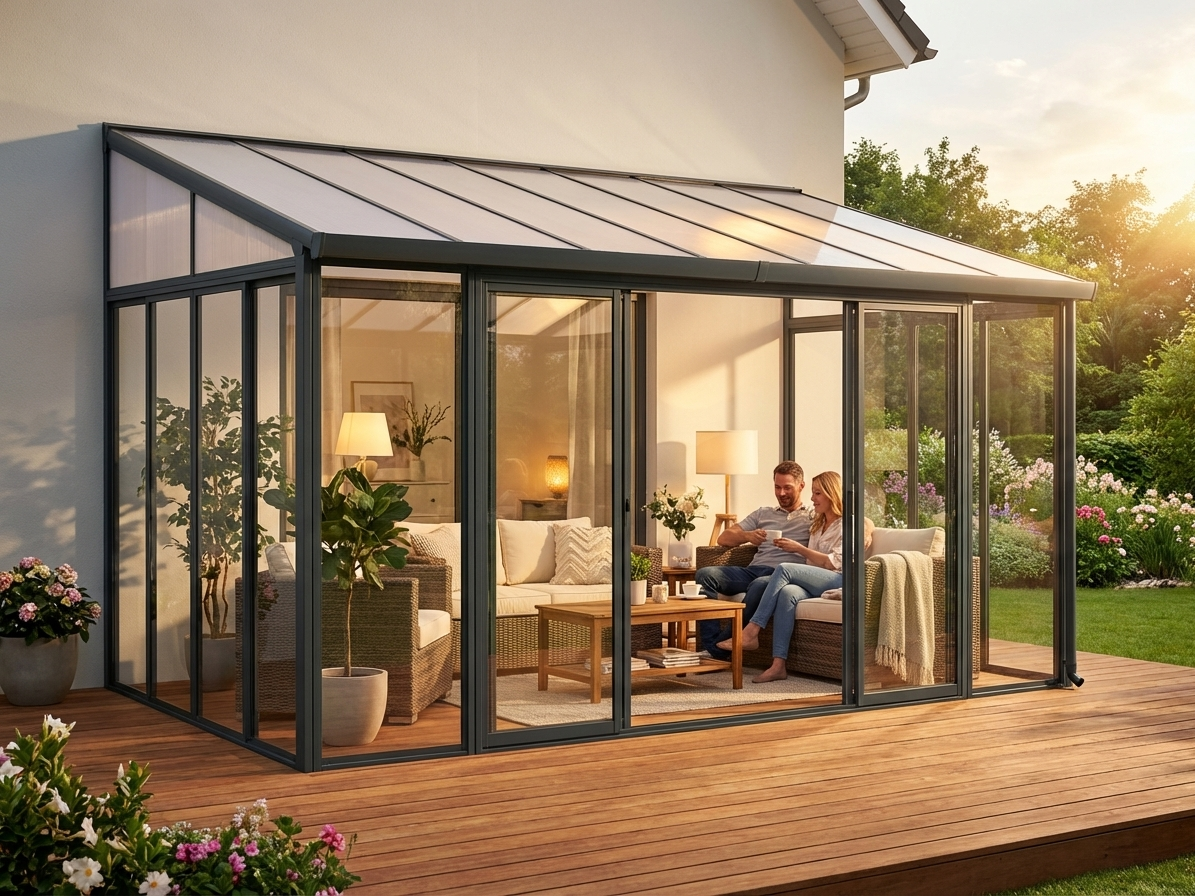 Polycarbonate conservatory in anthracite with aluminium frame - view 3