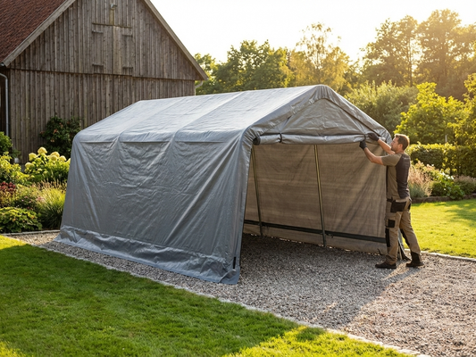 Grey polyethylene roof cover for portable garage, size 3.3x7.2 m - product detail
