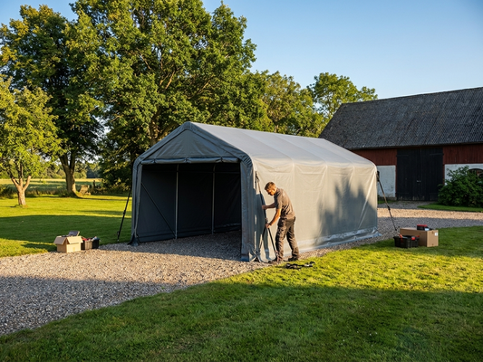 Grey polyethylene storage shelter roof cover 5x8m - product detail