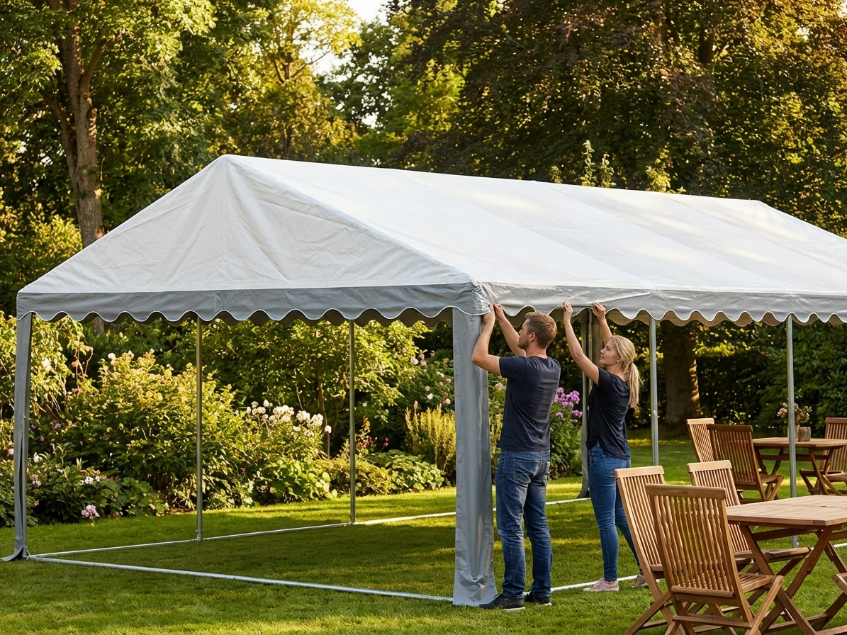 White/Grey Strong PVC Marquee Roof Cover 6x12m - view 3