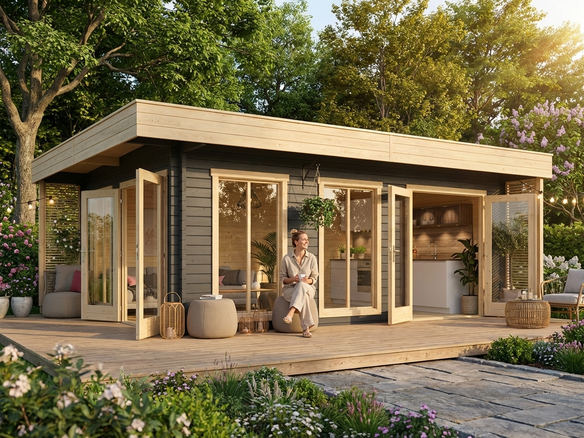Wooden cabin in dark grey made from Nordic Spruce - view 3