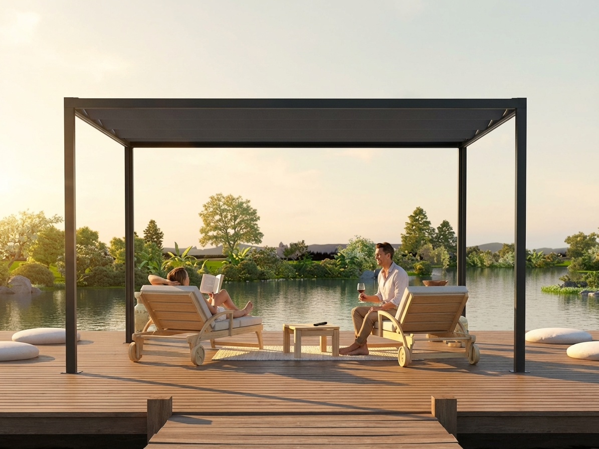 Pergola Gazebo 4x4 m in Black/Dark Grey with Aluminium Frame - view 3