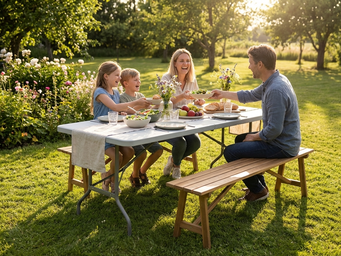Folding table in light grey, made of HDPE and steel, ideal for commercial use - view 3