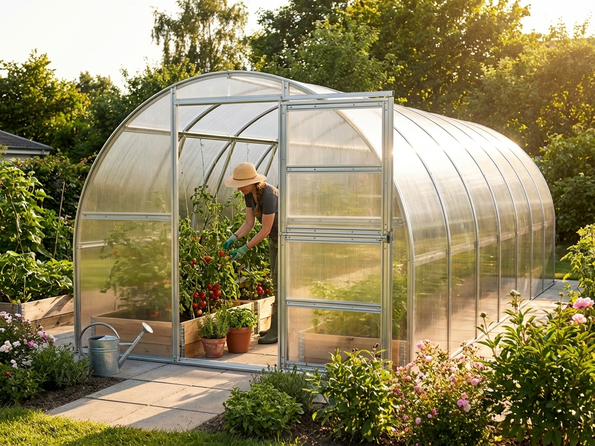 Polycarbonate Greenhouse with Steel Frame in Silver, 30m² - view 3