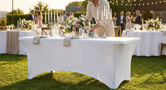 Stretch table cover in white, perfect for events - product detail