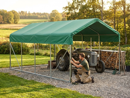 Green PVC roof cover for 5x8 m storage shelter - product detail