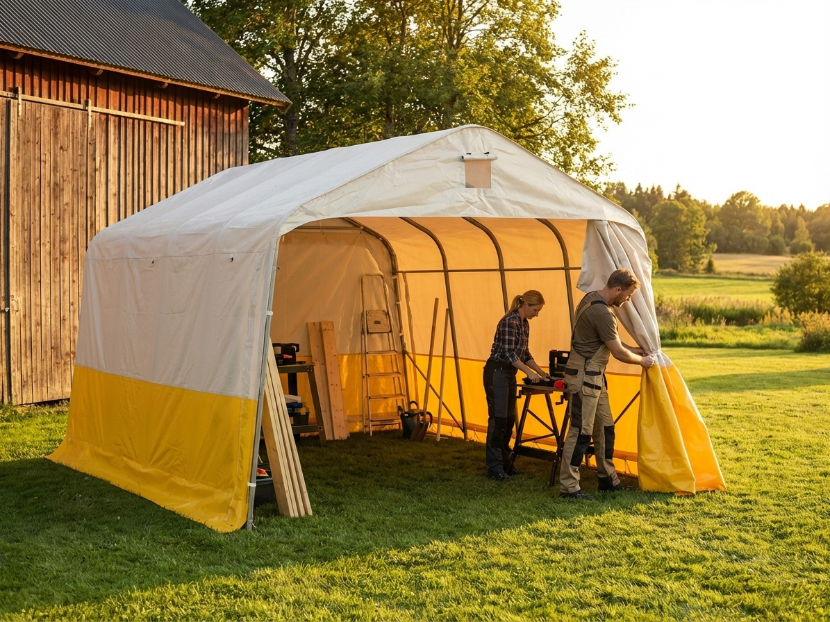 PVC storage work tent, white and yellow, industrial use - view 3