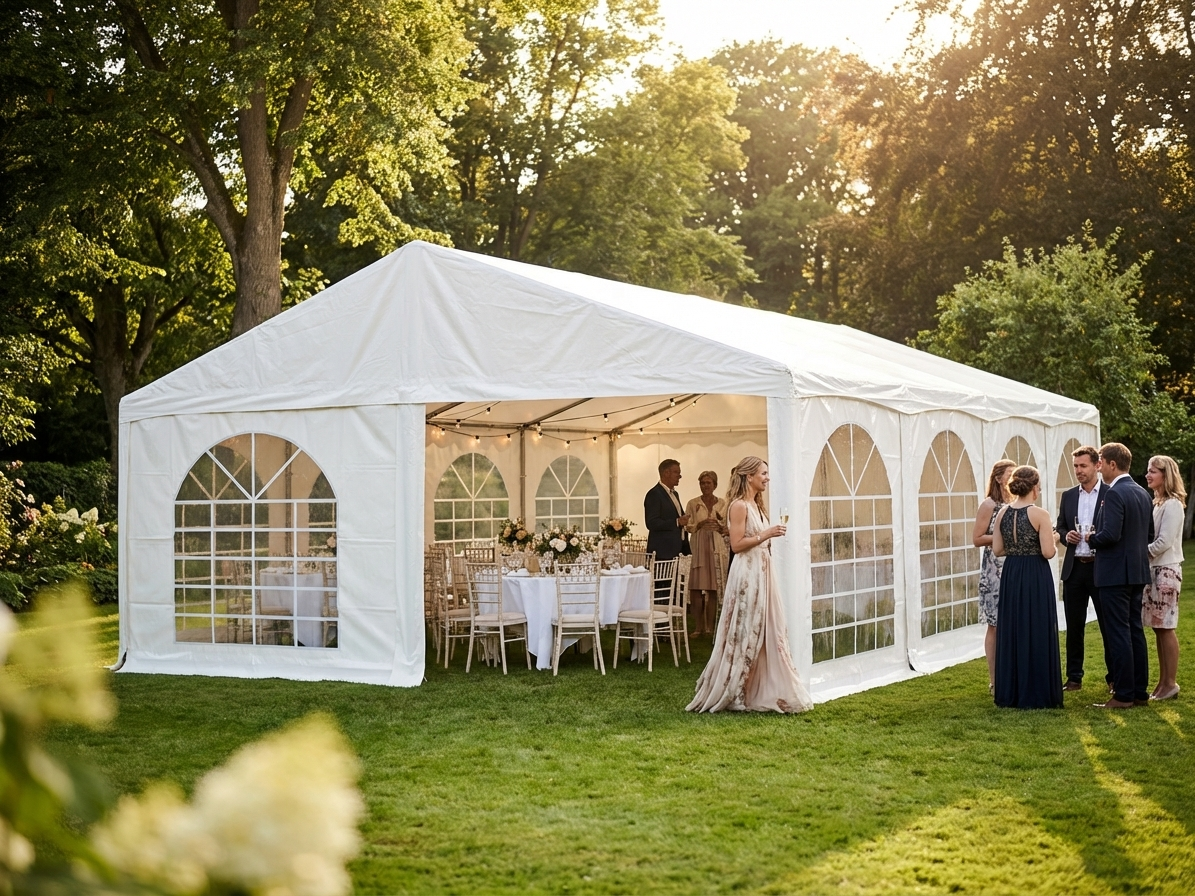 White PVC marquee 6x12m with galvanised steel frame for outdoor events - view 3