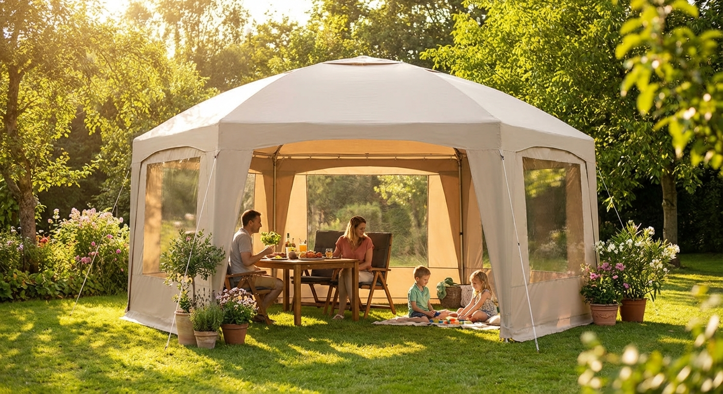 Pop up gazebo 3x6m in latte colour with aluminium frame - view 3