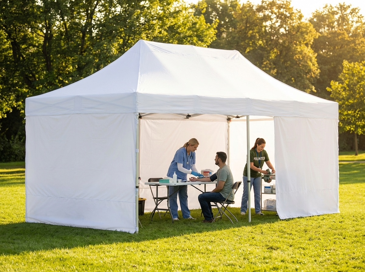 White Pop Up Gazebo with Steel Frame for Medical and Emergency Use - view 3