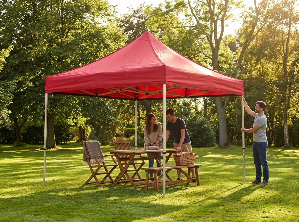 Red pop-up gazebo 3x3m with steel frame for outdoor events - view 3