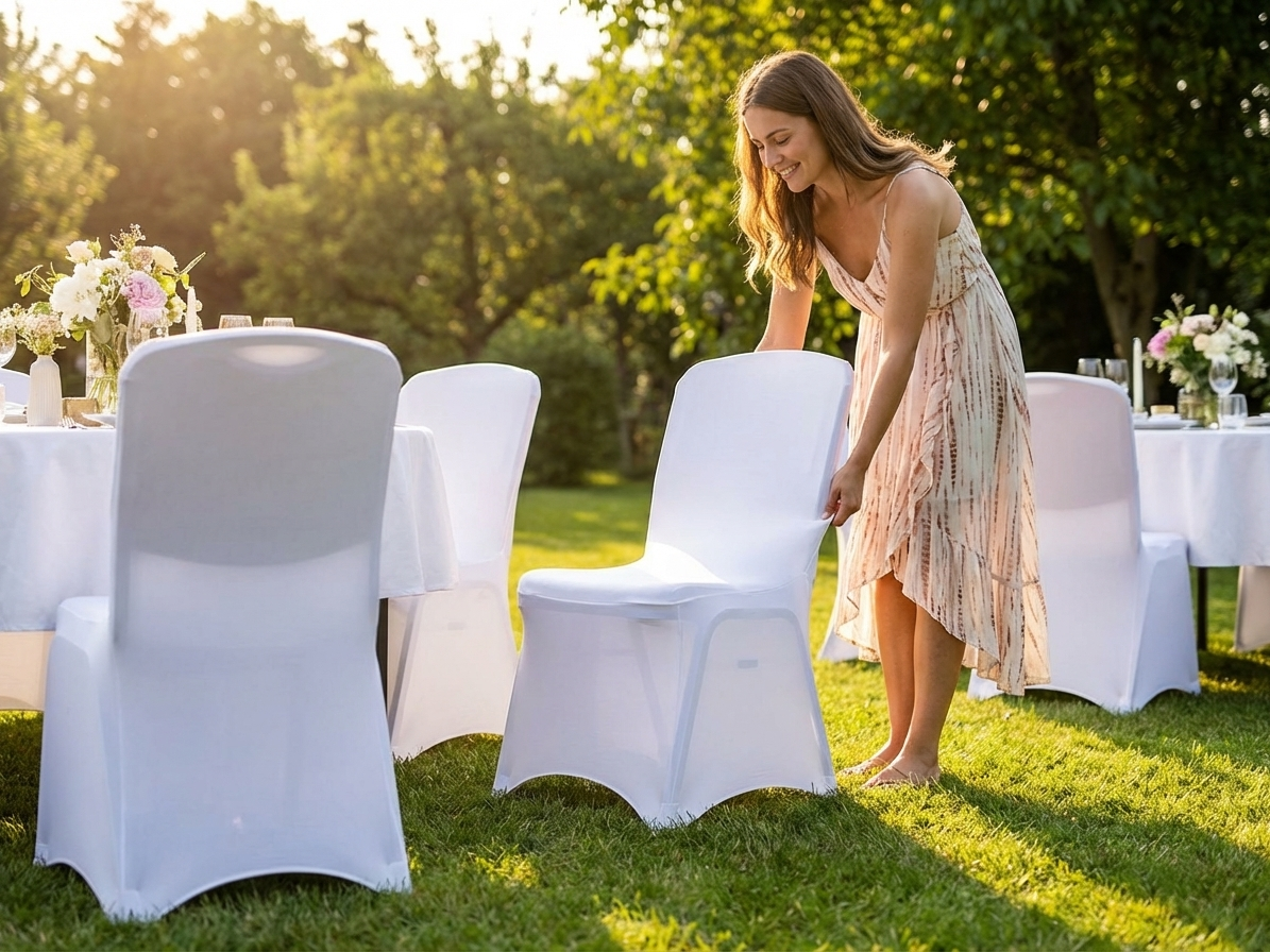 White stretch chair cover for event decor - view 3