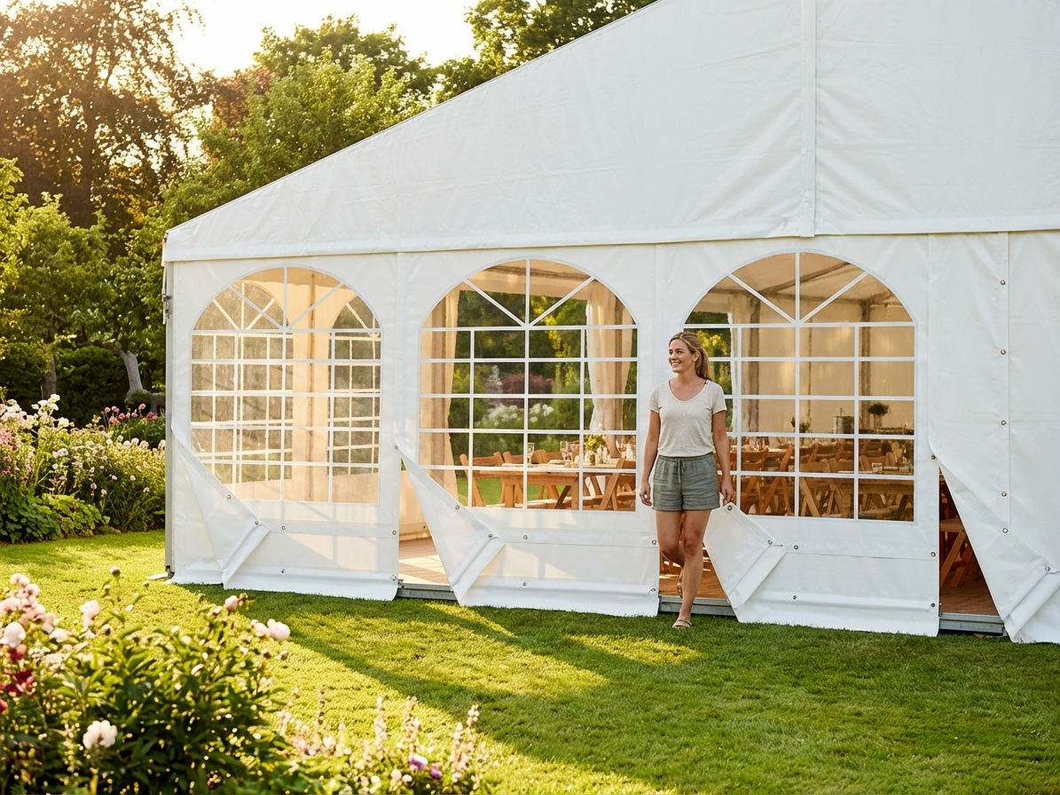 Endwall with large window and wide door in white 6m PVC - view 3