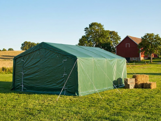 Green PVC storage shelter with galvanised steel frame - product detail