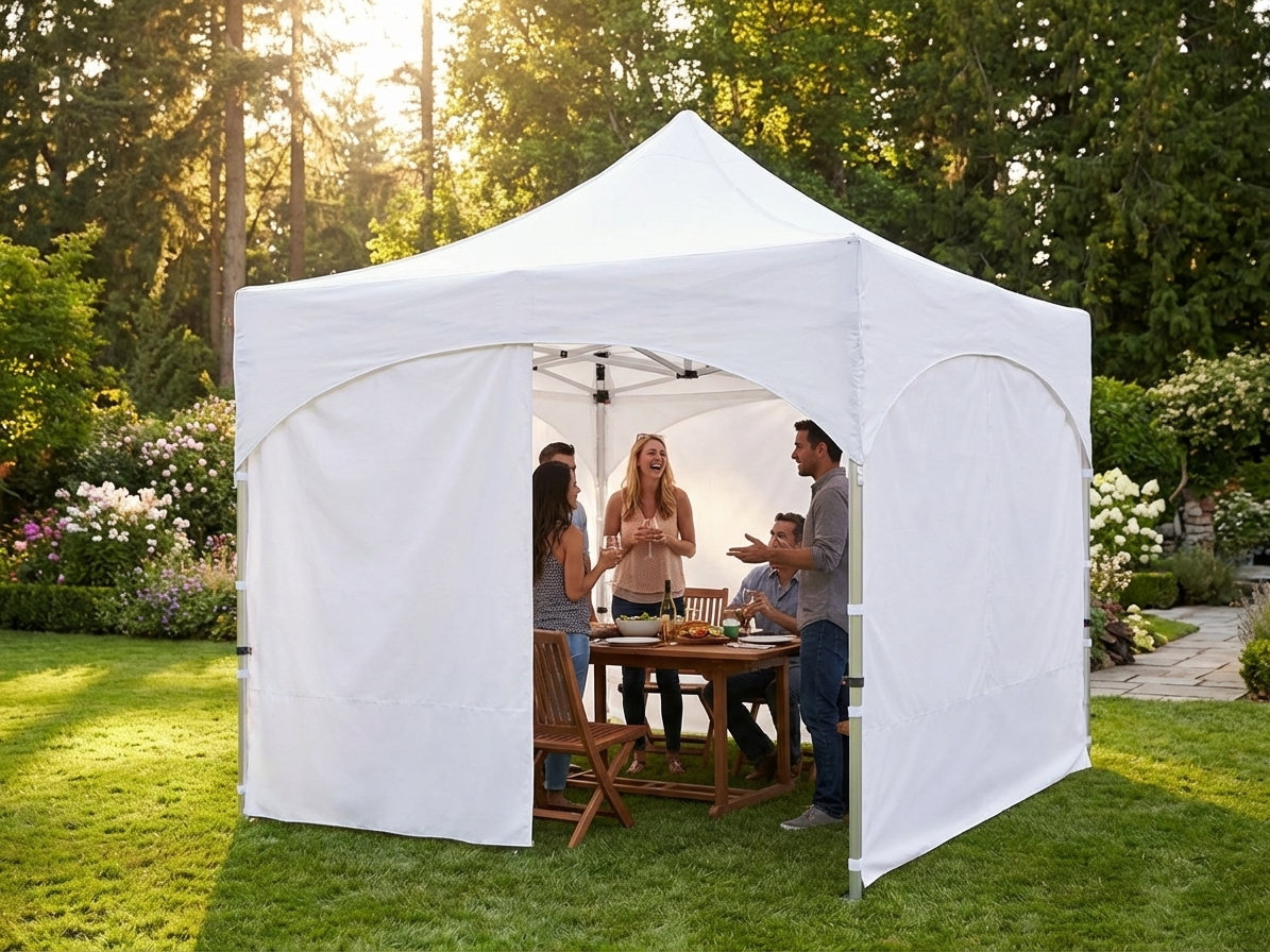 White pop-up gazebo with steel frame for outdoor events - view 3