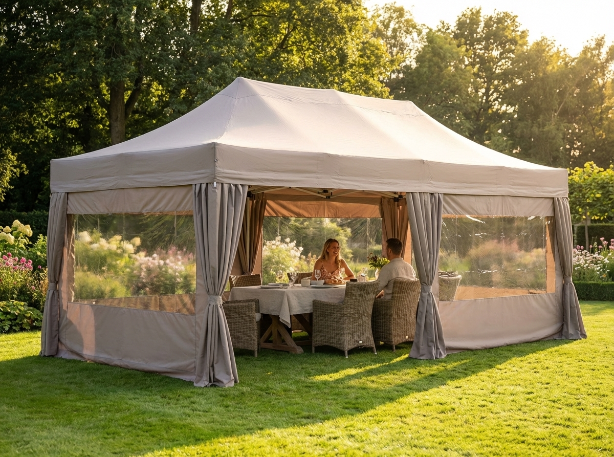 Pop Up Gazebo 4x8m Latte with Steel Frame - view 3