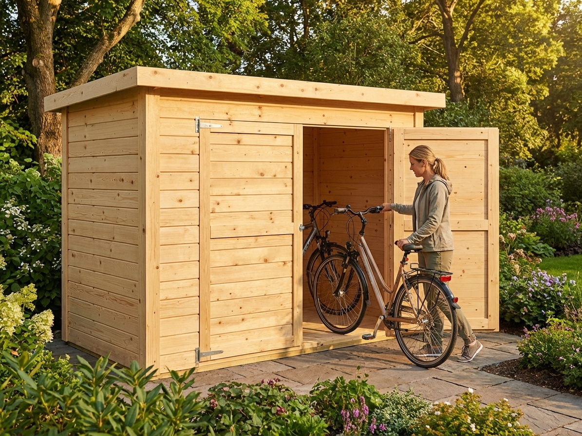 Natural wooden bike shed made from Nordic Spruce - view 3