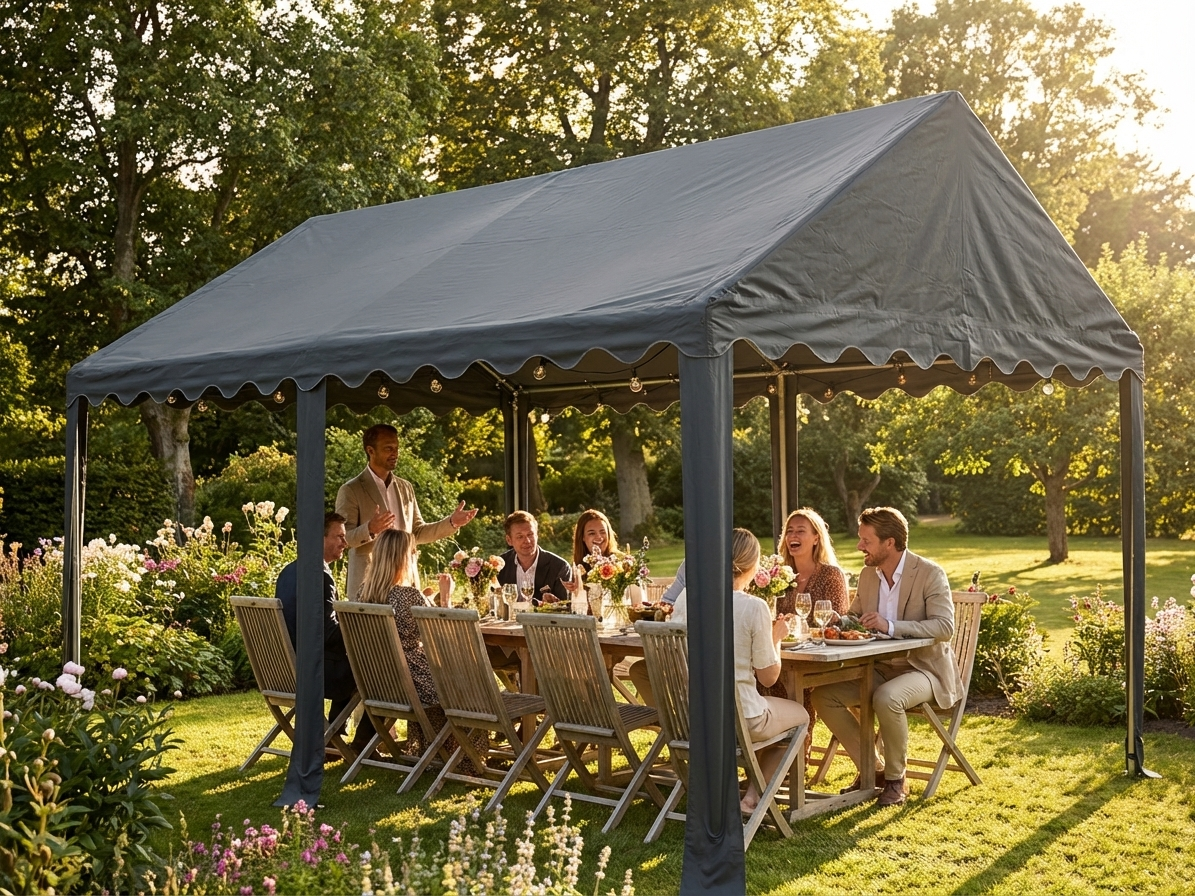 Dark grey marquee roof cover in PVC/Polyester, 4x6 metres - view 3