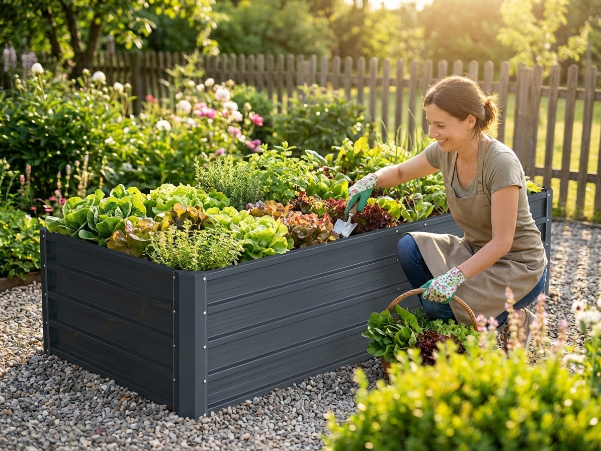 Raised garden bed in galvanised steel with anthracite finish - view 3