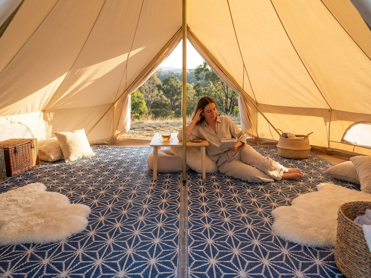Bell tent matting in blue and white for 6m tents - view 3