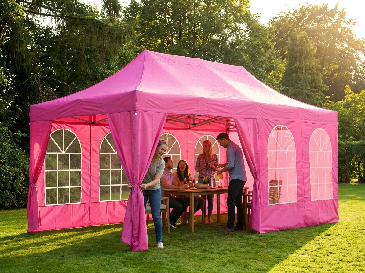 Pink pop up gazebo with steel frame for outdoor events - view 3