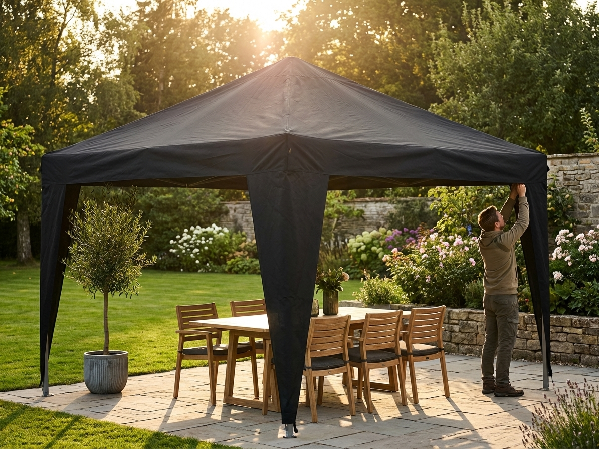 Black roof cover 6x6 m made of polyester PVC for outdoor use - view 3
