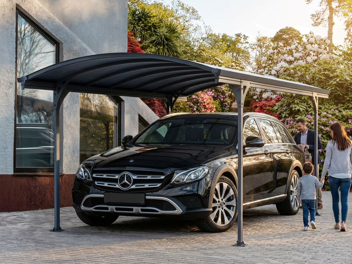 Grey Carport made of Aluminium and Polycarbonate - view 3
