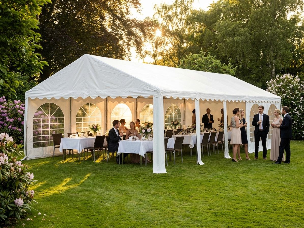 White PVC marquee 6x12m with galvanised steel frame for outdoor events - view 3
