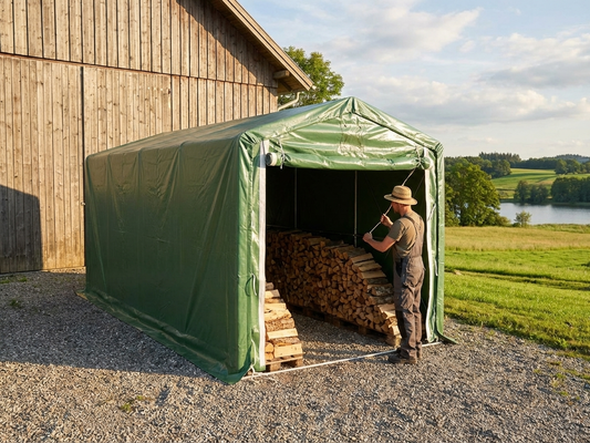 Green Storage Shelter 3.5x8m with PVC and Steel Frame - product detail