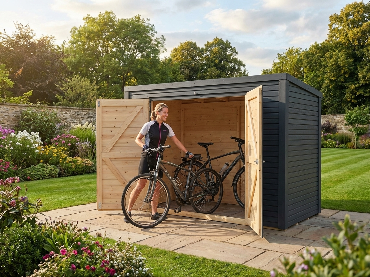 Wooden bike shed in anthracite, made from Nordic spruce for outdoor storage - view 3