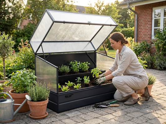 Polycarbonate mini greenhouse in anthracite with aluminium frame - product detail