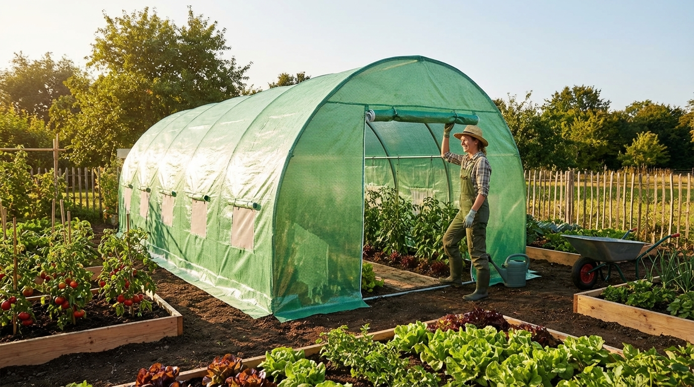 Green polytunnel greenhouse cover for outdoor gardening - view 3